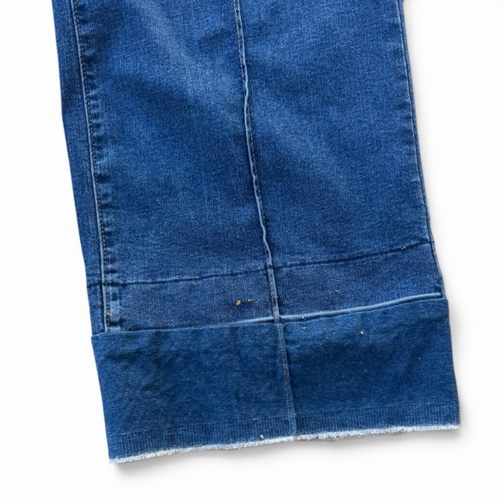 Wide Leg Cuffed Jeans‎ High Rise Raw Hem Trouser Denim Boho Western Size 26x33” - Picture 2 of 7